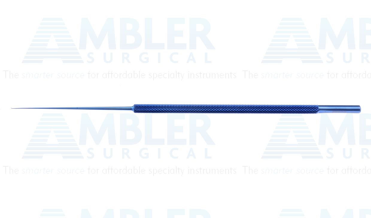 Weiss retinal pick, 6'',32 gauge, straight shaft, 120º angled 1.0mm long tip, round handle, titanium