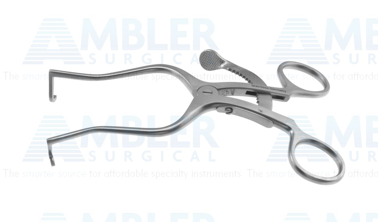 Cervical tissue retractor, 5 1/8'',1x1 blunt prongs, ring handle with ratchet