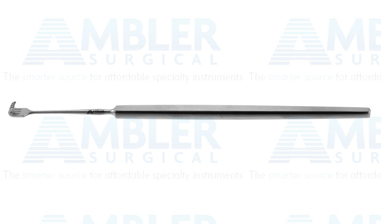 Knapp lacrimal sac retractor, 5 1/2'',rigid shaft, 4 blunt prongs, 6.0mm wide, flat handle