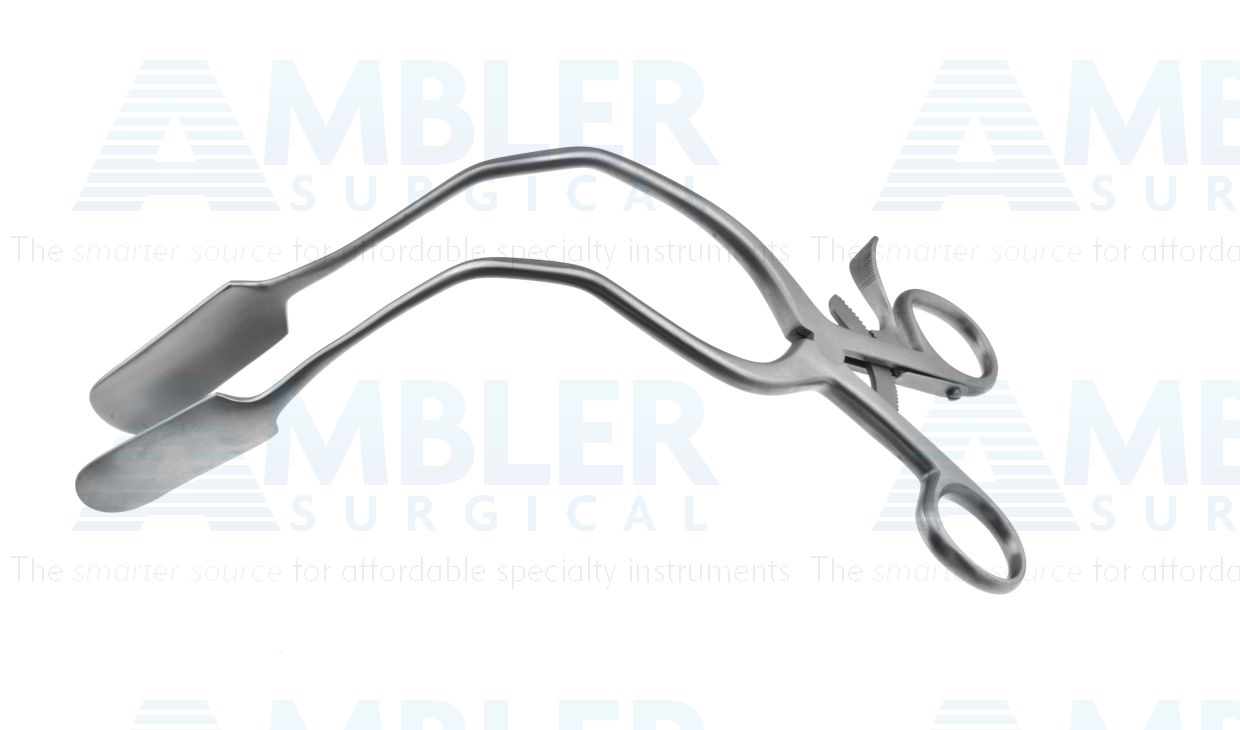 Lateral wall vaginal retractor, 9'',blades fit inside vaginal speculum, 2 1/2''long blades, ring handle with ratchet catch