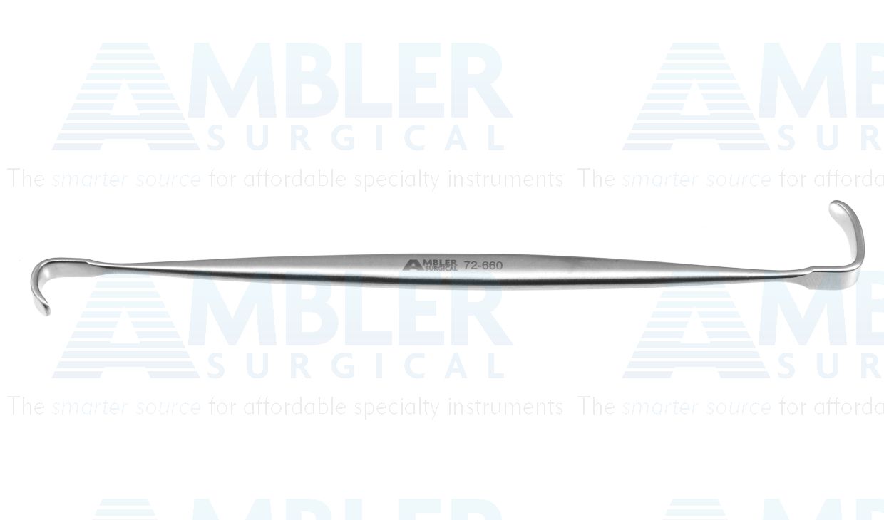 Ragnell retractor, 6 1/4'',double-ended, 2.5mm x 8.0mm and 5.0mm x 15.0mm wide blades, flat handle