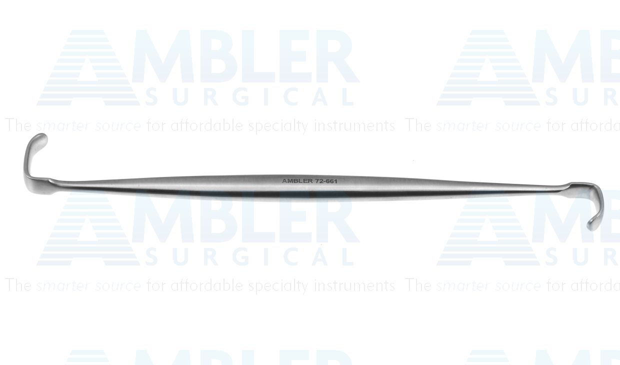 Ragnell retractor, 6 1/4'',double-ended, 2.5mm x 8.0mm and 5.0mm x 15.0mm wide blades, flat handle