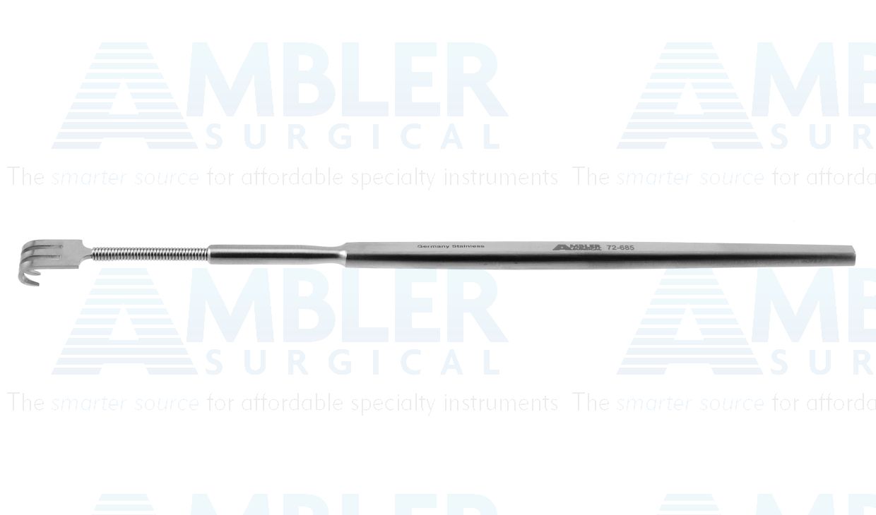 Knapp lacrimal sac retractor, 6'',flexible shaft, 3 sharp prongs, 8.0mm wide, flat handle