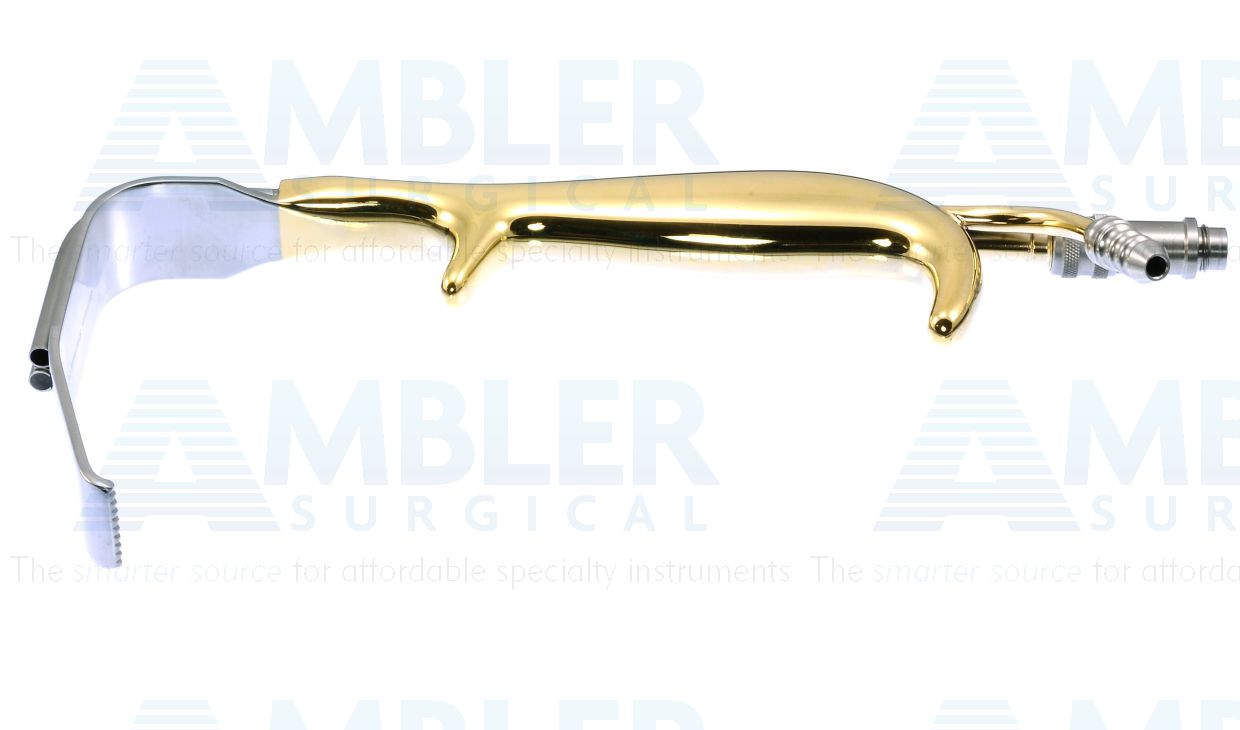 Tebbetts-style breast retractor, 90mm long x 24mm wide blade, serrated end, with fiberoptics and suction