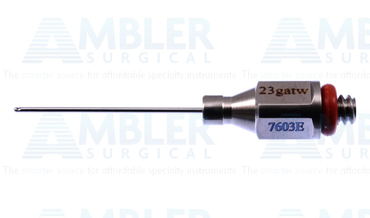 Bimanual irrigation tip, 23 gauge thin-wall, straight shaft, dual 0.4mm irrigation ports, for use with Ambler # 7600E
