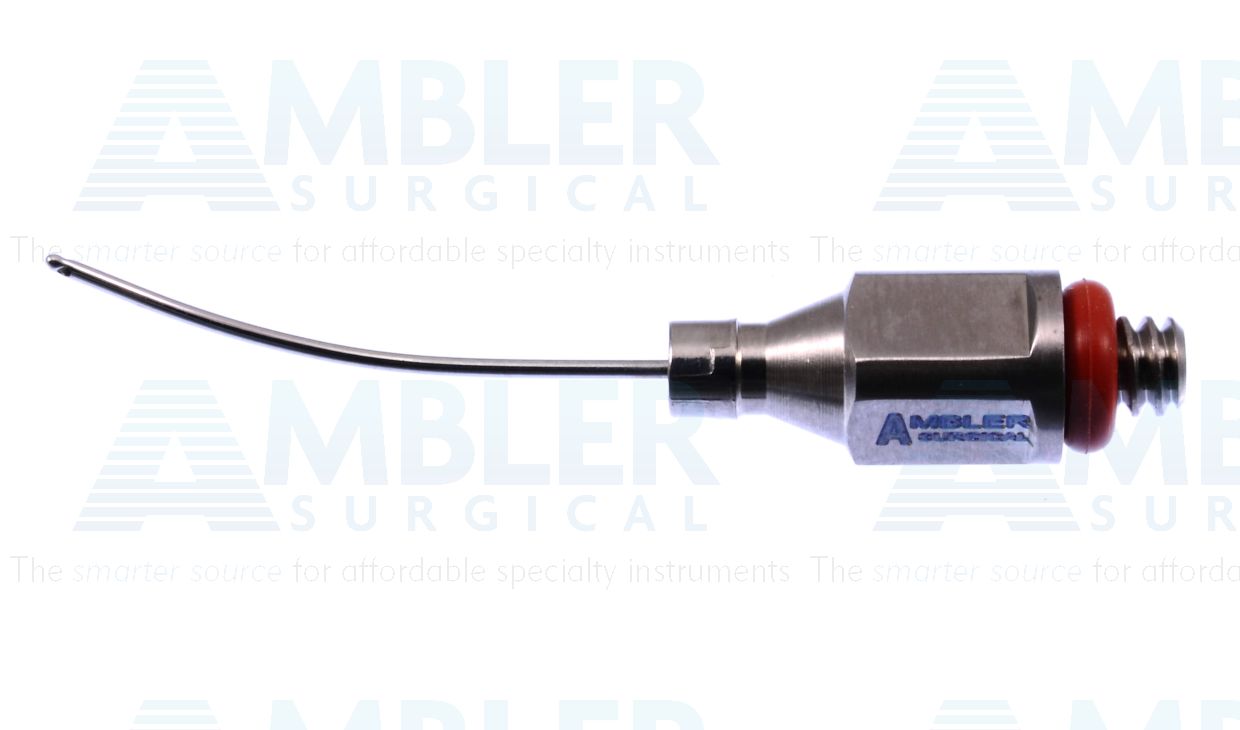 Bimanual irrigation tip, 23 gauge thin-wall, curved shaft, dual 0.4mm irrigation ports, for use with Ambler # 7600E