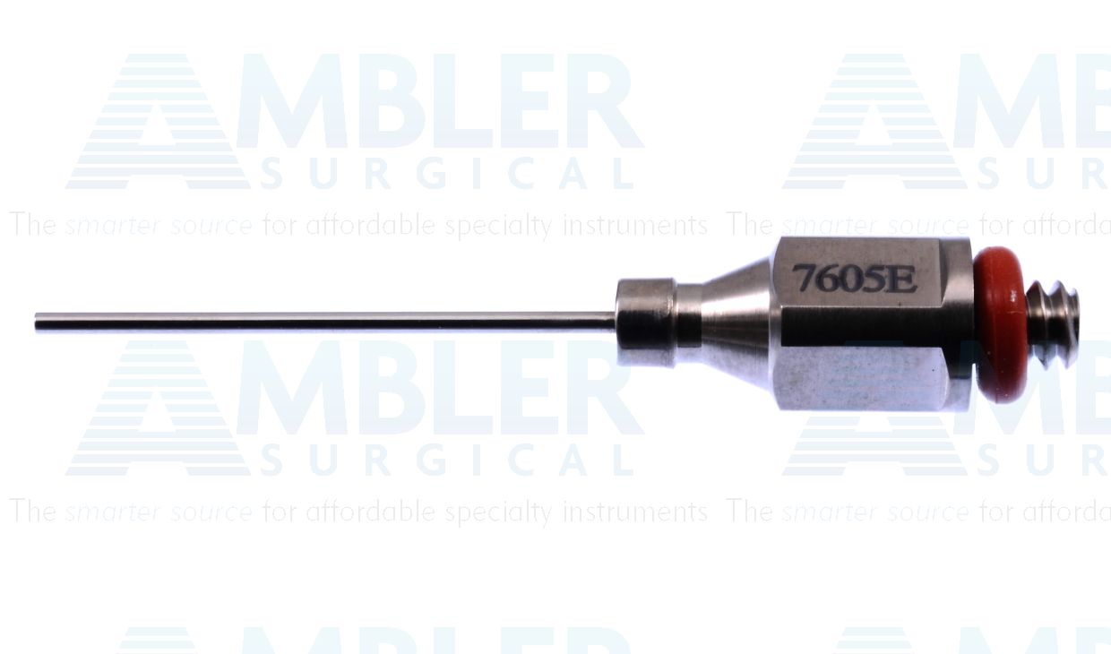 Bimanual irrigation tip, 21 gauge, straight shaft, end opening, for use with Ambler # 7600E
