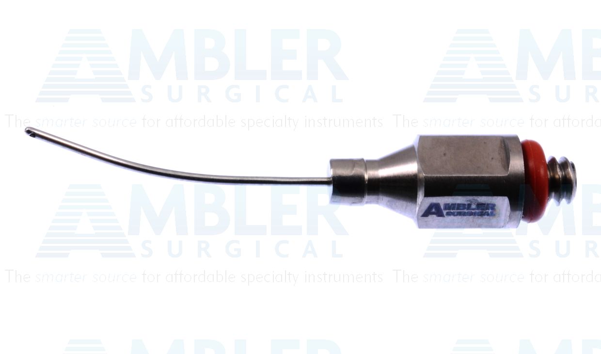 Bimanual irrigation tip, 23 gauge thin-wall, curved shaft, dual 0.4mm oval irrigation ports, for use with Ambler # 7600E