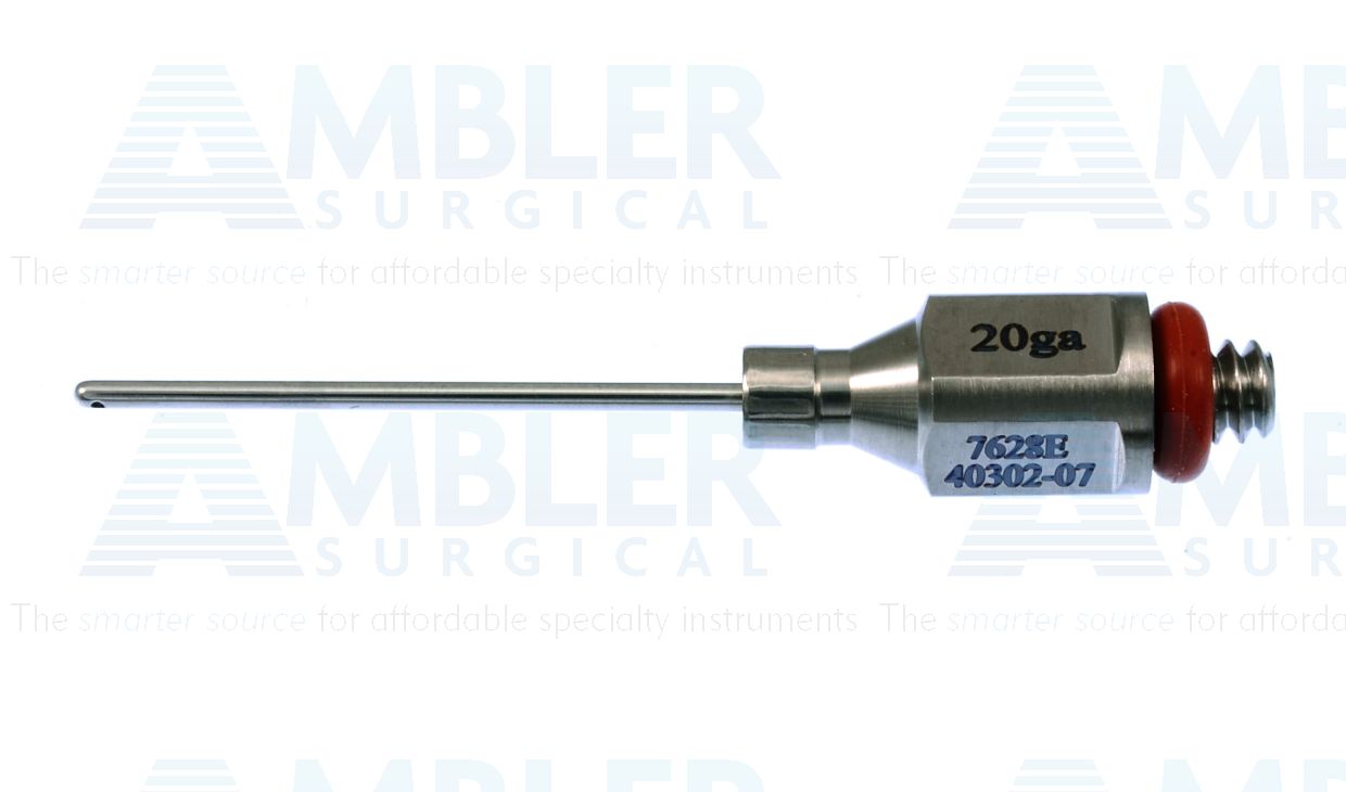 Bimanual irrigation tip, 20 gauge thin-wall, straight shaft, dual 0.4mm irrigation ports, for use with Ambler # 7600E