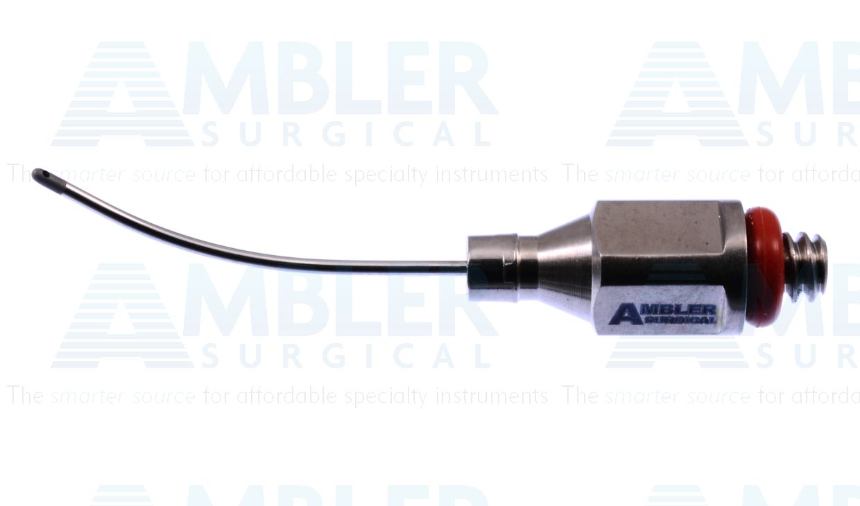 Bimanual aspiration tip, 22 gauge, curved shaft, 0.35mm single aspiration port, sandblasted, for use with Ambler # 7650E