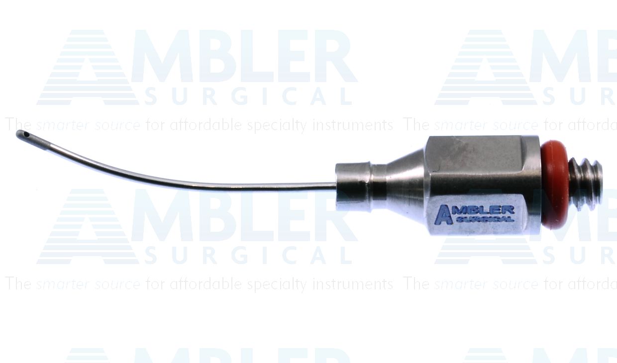 Bimanual aspiration tip, 23 gauge thin-wall, curved shaft, 0.4mm single aspiration port, sandblasted, for use with Ambler # 7650E