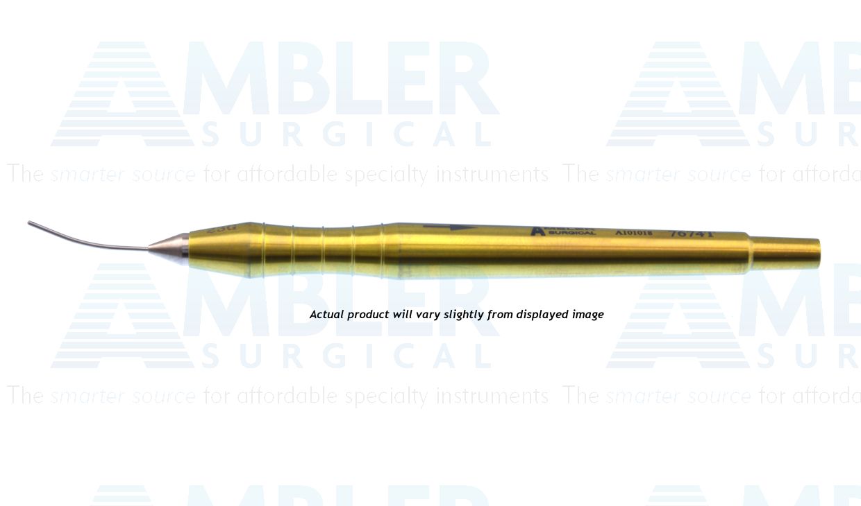 Bimanual aspiration unibody handpiece, 4'', 23 gauge, curved shaft, 0.3mm aspiration port, sandblasted, titanium