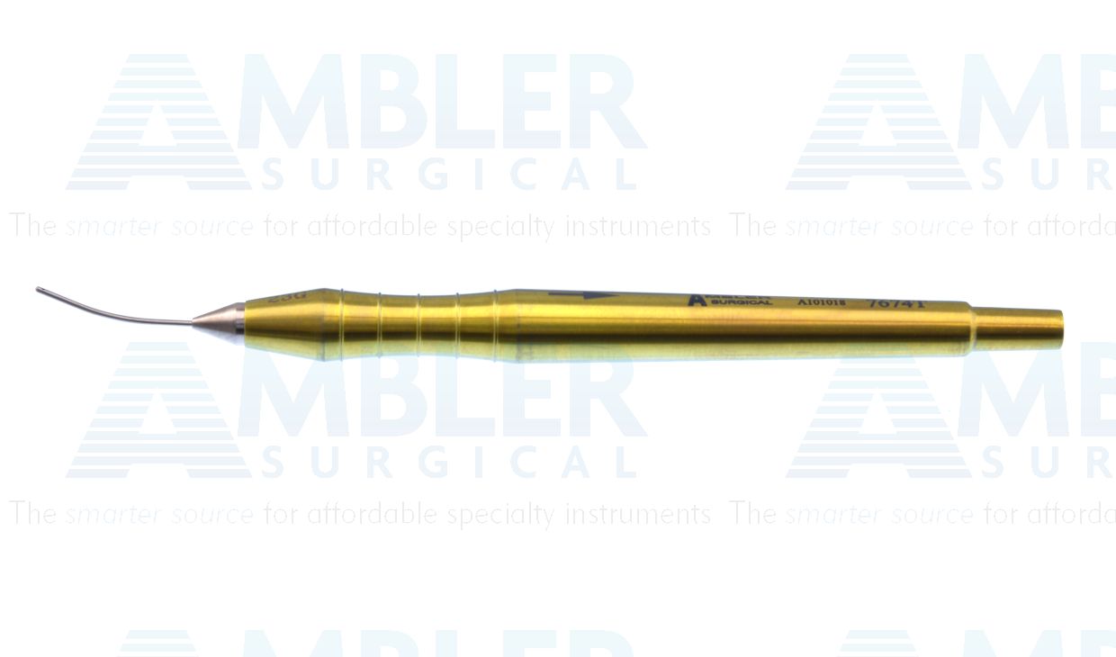 Bimanual aspiration unibody handpiece, 4'', 22 gauge, curved shaft, 0.3mm oval aspiration port, sandblasted, titanium
