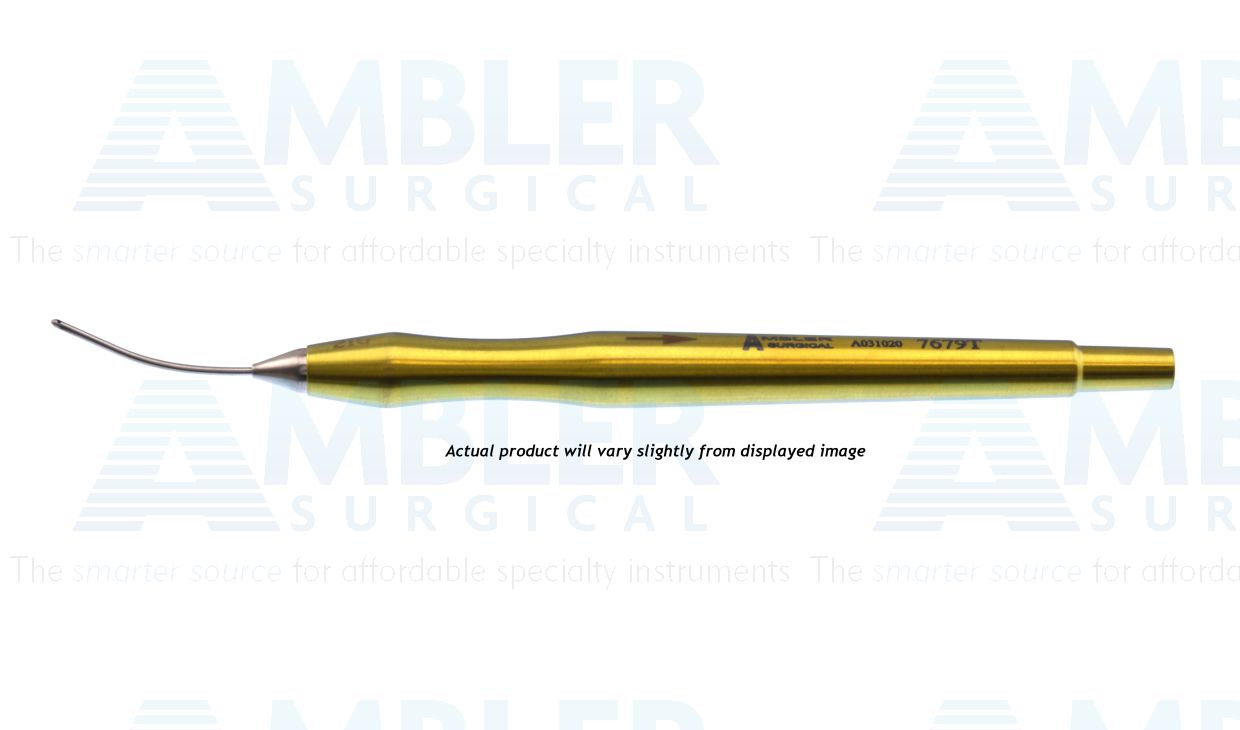 Bimanual aspiration unibody handpiece, 4'', 21 gauge, curved shaft, 0.35mm aspiration port, titanium