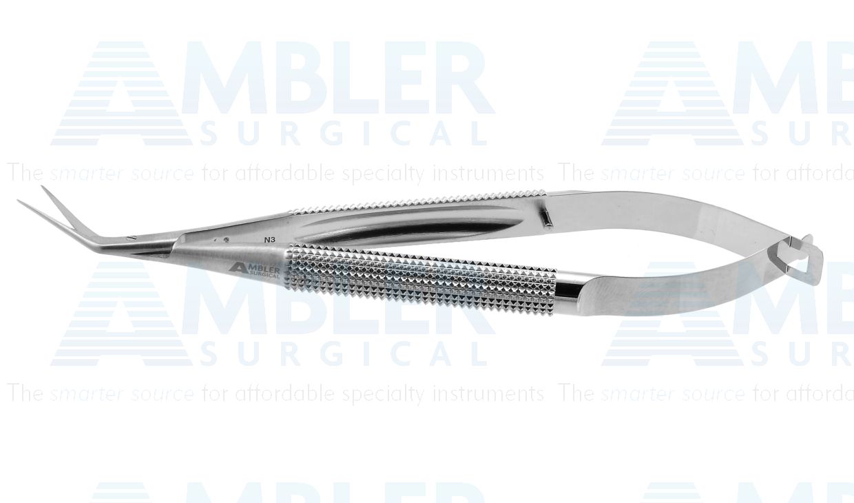 Castroviejo microsurgical scissors, 4 1/2'',fine, angled 45º blades, sharp tips, round handle