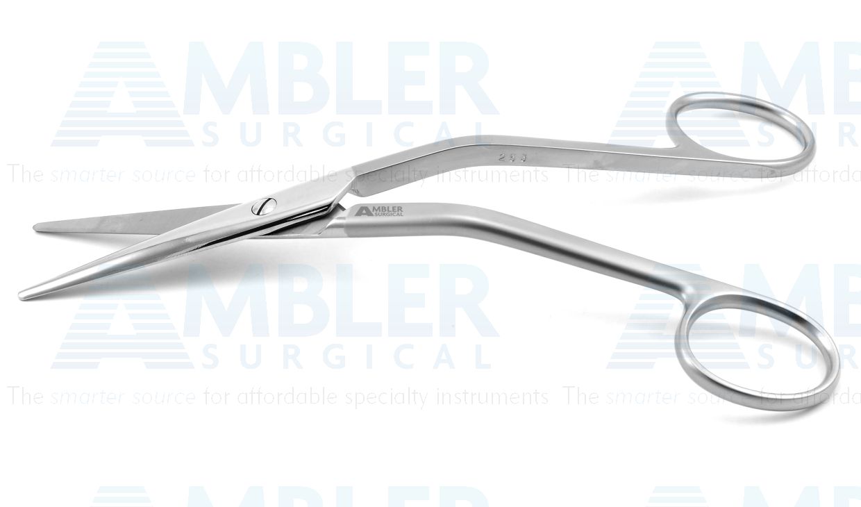 Cottle dorsal scissors, 6 1/4'',angled shanks, straight Superior-Cut blades, micro serrated lower blade, blunt tips, frosted ring handle