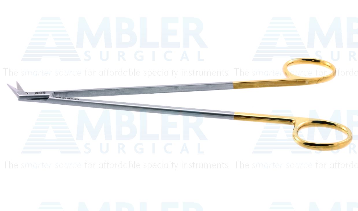 Diethrich coronary artery scissors, 7'',angled 60º TC blades, micro serrated lower blade, sharp tips, gold ring handle