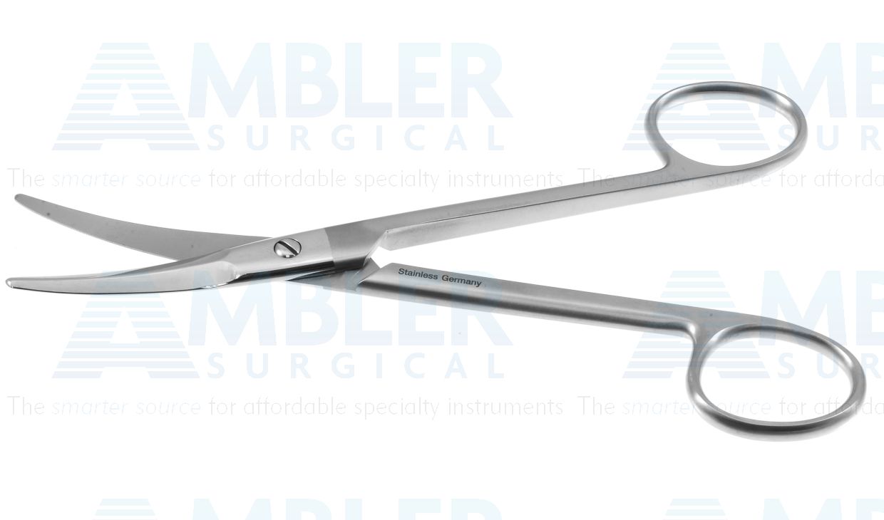 Fomon dissecting scissors, 5 1/2'',curved beveled blades, blunt flattened tips, ring handle