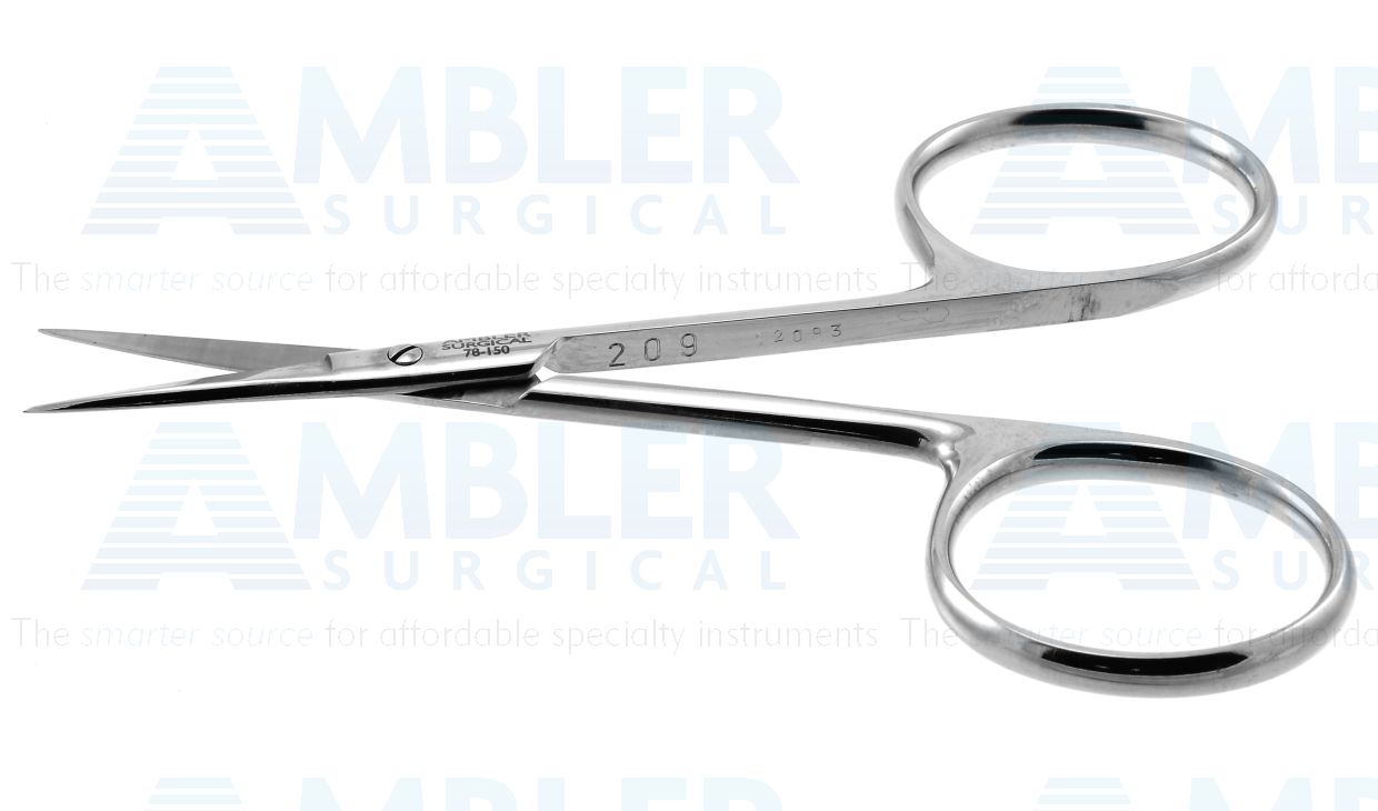 Iris scissors, 4'',straight 25.0mm blades, sharp tips, large ring handle