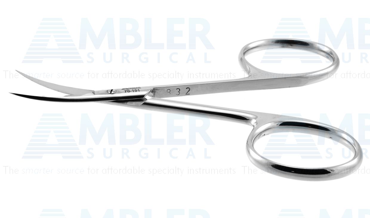 Iris scissors, 4'',curved 25.0mm blades, sharp tips, large ring handle