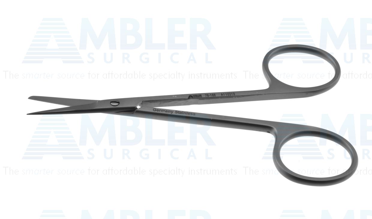 Iris scissors, 4 1/2'',straight blades, sharp/blunt tips, ring handle