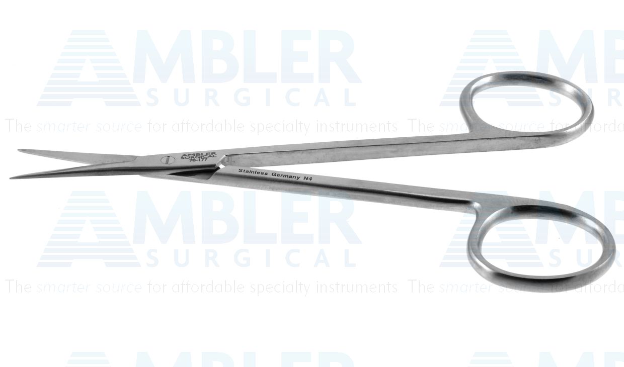 Iris scissors, 4 1/2'',straight blades, sharp tips, ring handle