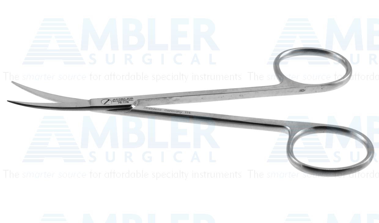 Iris scissors, 4 1/2'',curved blades, sharp tips, ring handle