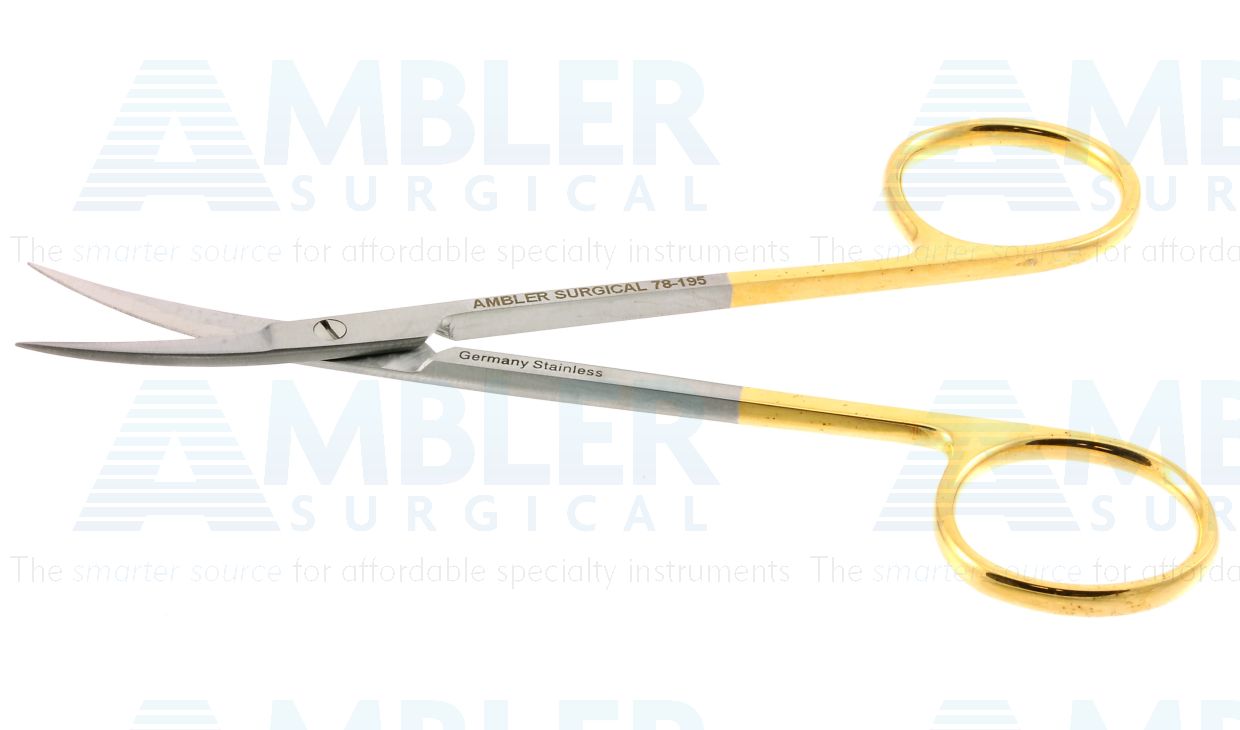 Iris scissors, 4 1/2'',curved TC blades, sharp tips, gold ring handle