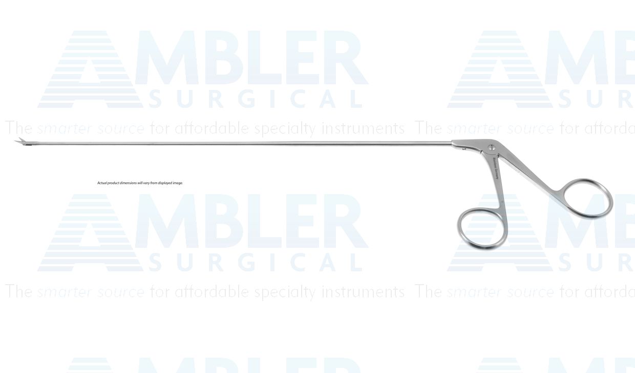 Kleinsasser micro laryngeal scissors, original model, working length 230mm, curved left blades, sharp tips, ring handle