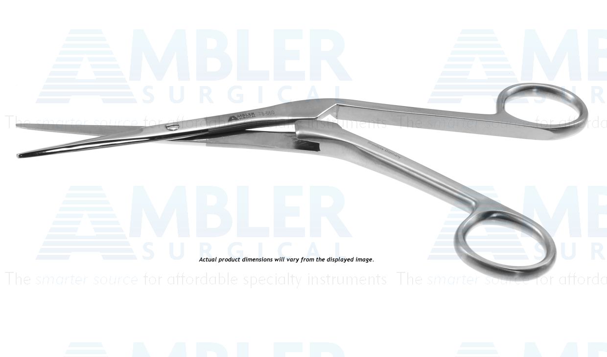 Knight nasal scissors, 6 1/2'',delicate pattern, angled shanks, straight blades, blunt tips, ring handle