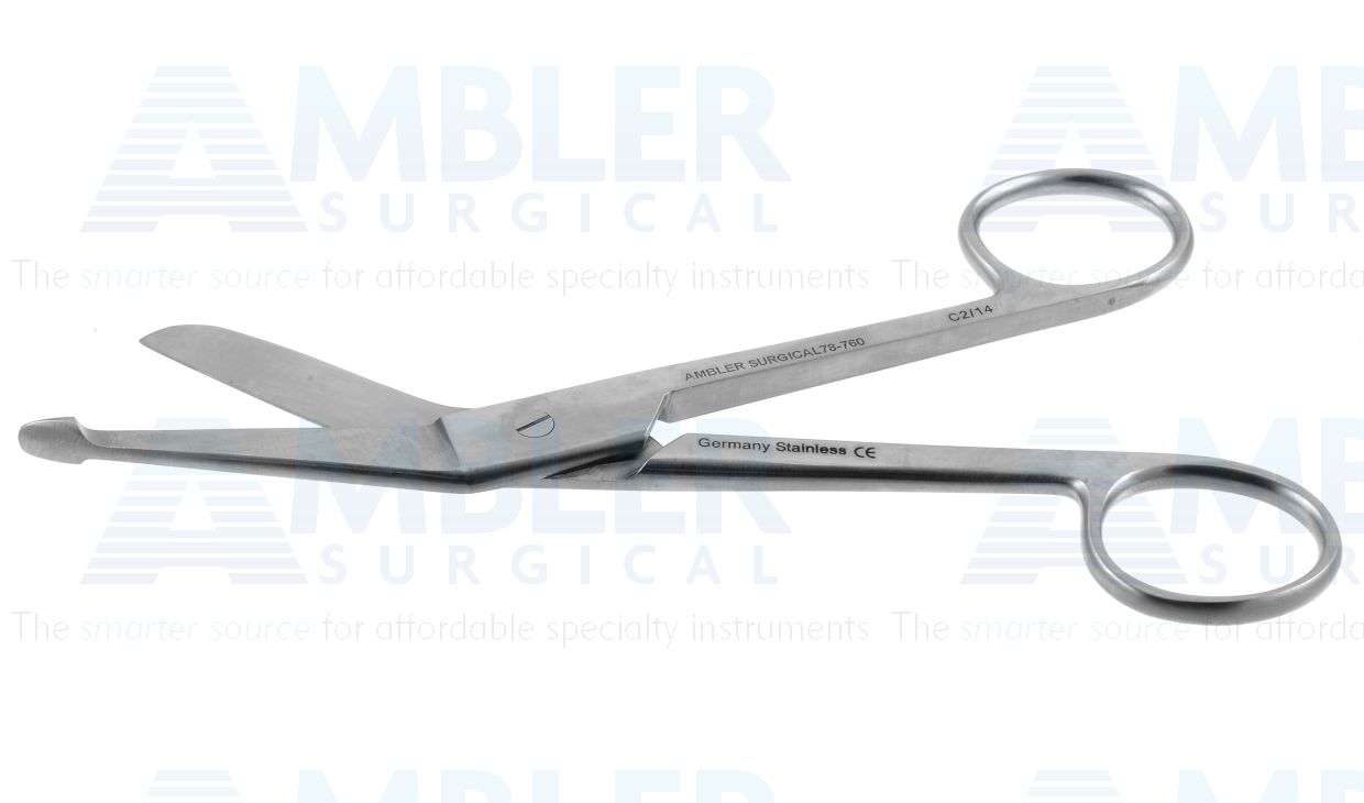 Lister bandage scissors, 5 1/2'',angled blades, probe point tip, ring handle