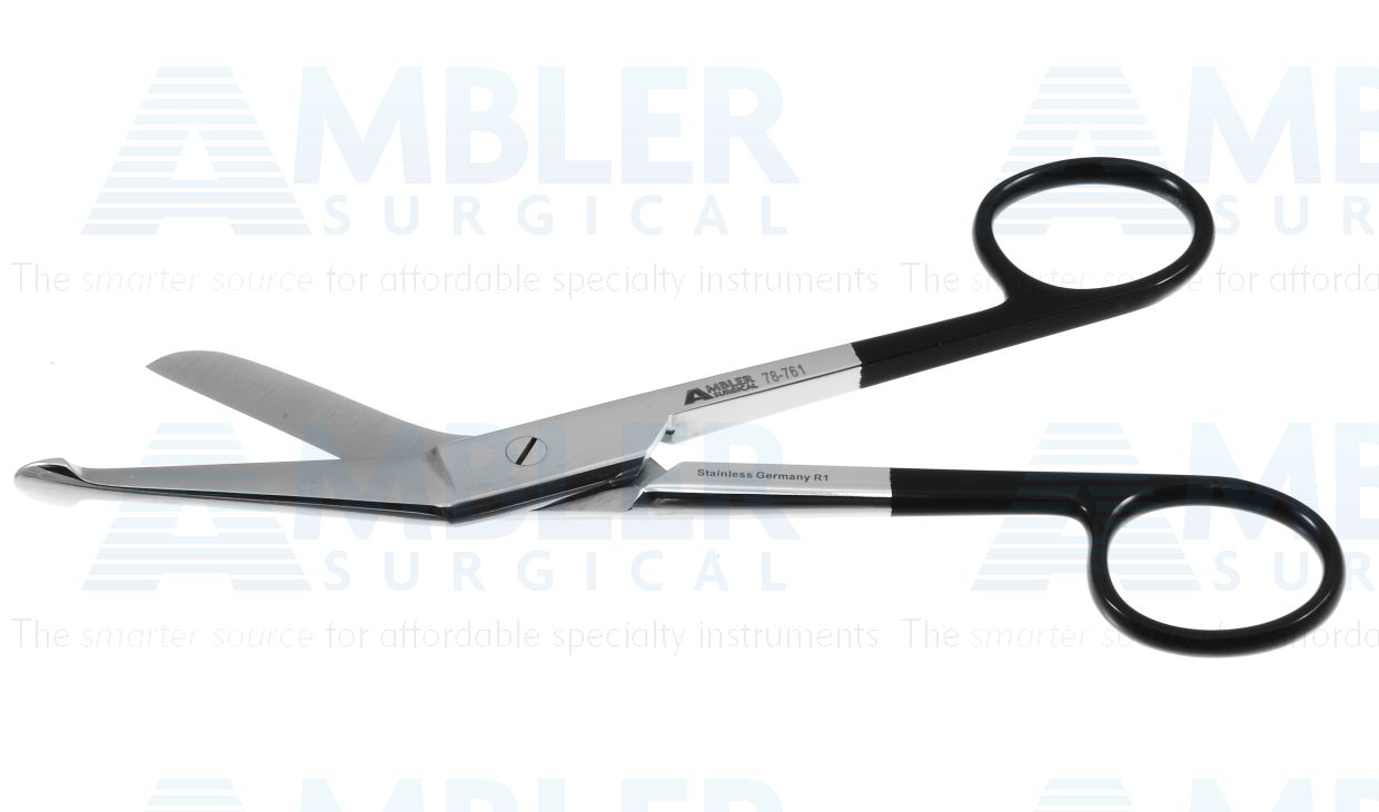 Lister bandage scissors, 5 1/2'',angled Superior-Cut blades, probe point tip, black ring handle