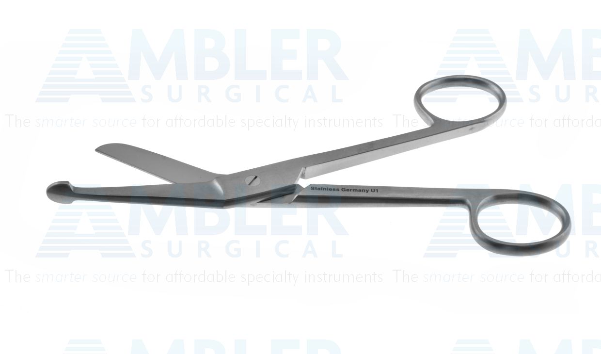 Lister bandage scissors, 5 1/2'',angled blades, probe point tip, ring handle