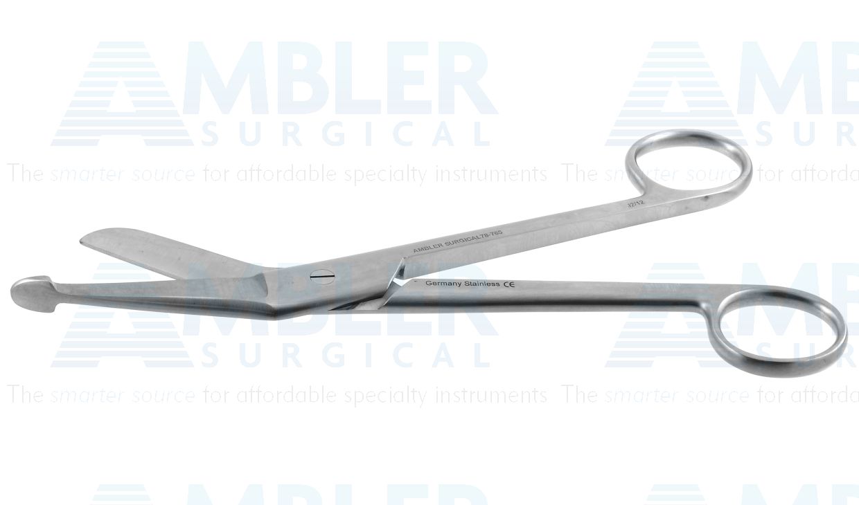 Lister bandage scissors, 7 1/4'',angled blades, probe point tip, ring handle