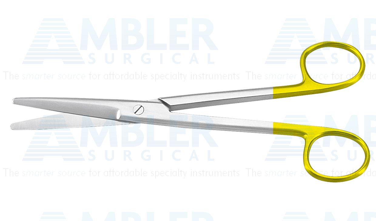 Mayo dissecting scissors, 5 1/2'',straight TC beveled blades, micro serrated lower blade, blunt tips, gold ring handle