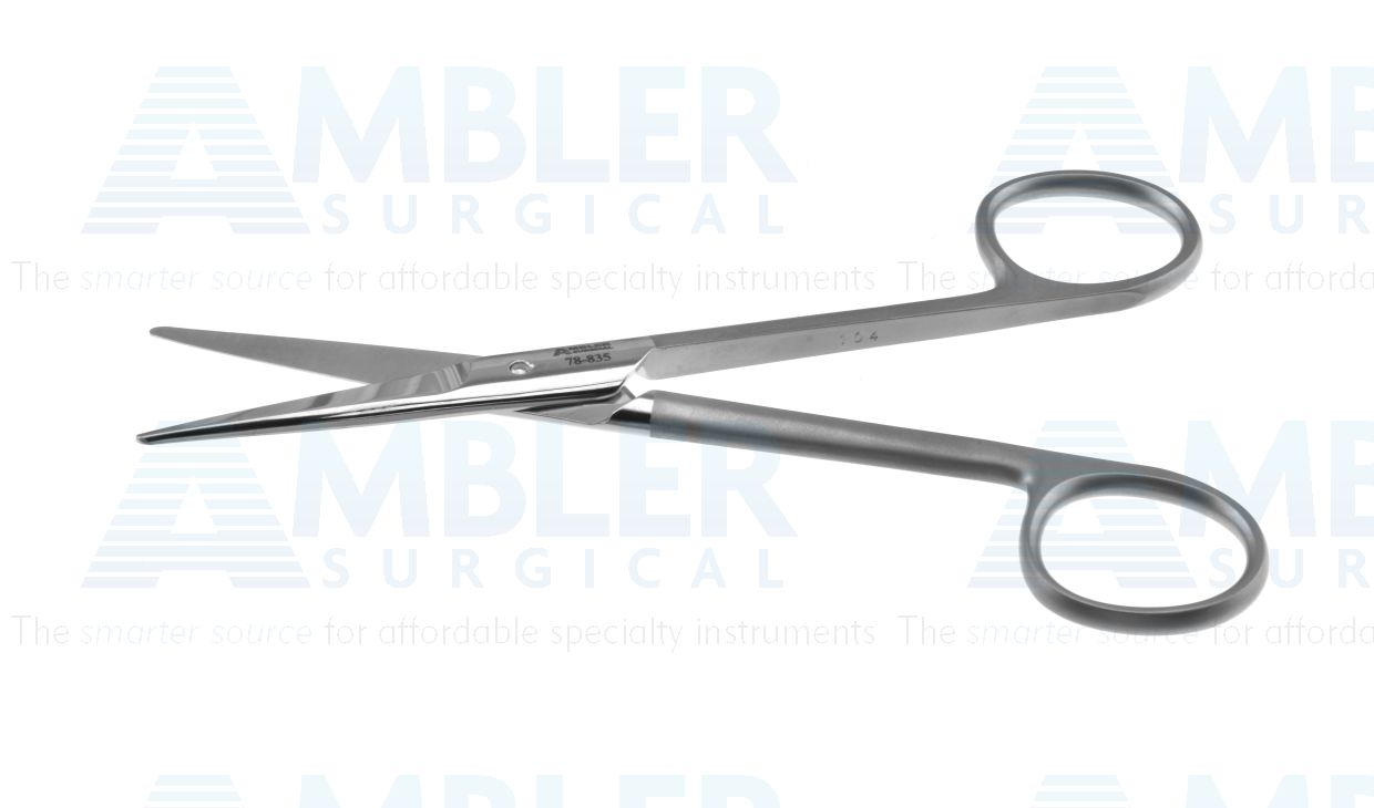 Mayo dissecting scissors, 5 1/2'',straight Superior-Cut beveled blades, micro serrated lower blade, blunt tips, frosted ring handle