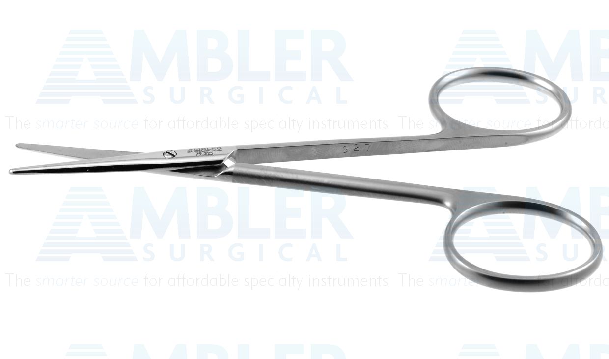 Metzenbaum dissecting scissors, 4 1/2'',straight Superior-Cut blades, micro serrated lower blade, blunt tips, frosted ring handle