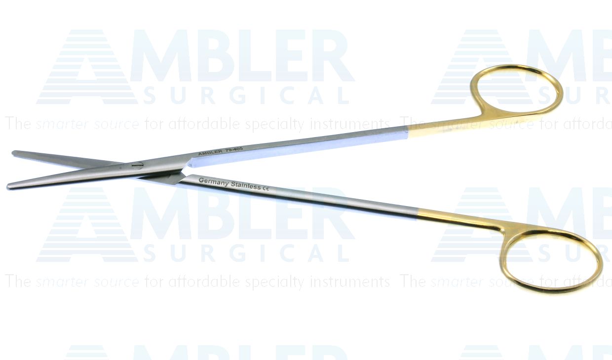 Metzenbaum dissecting scissors, 7'',straight TC blades, blunt tips, gold ring handle