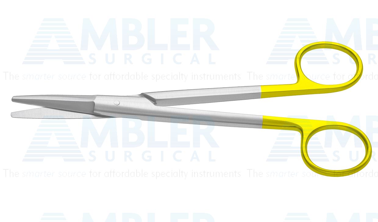 Tessier scissors, 6 3/4'',straight TC blades, micro serrated lower blade, blunt flattened tips, gold ring handle