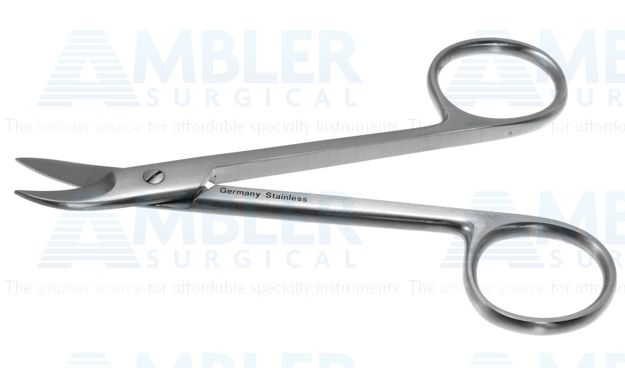 Wire cutting scissors, 4 3/4'',curved blades, serrated bottom blade, sharp tips, ring handle
