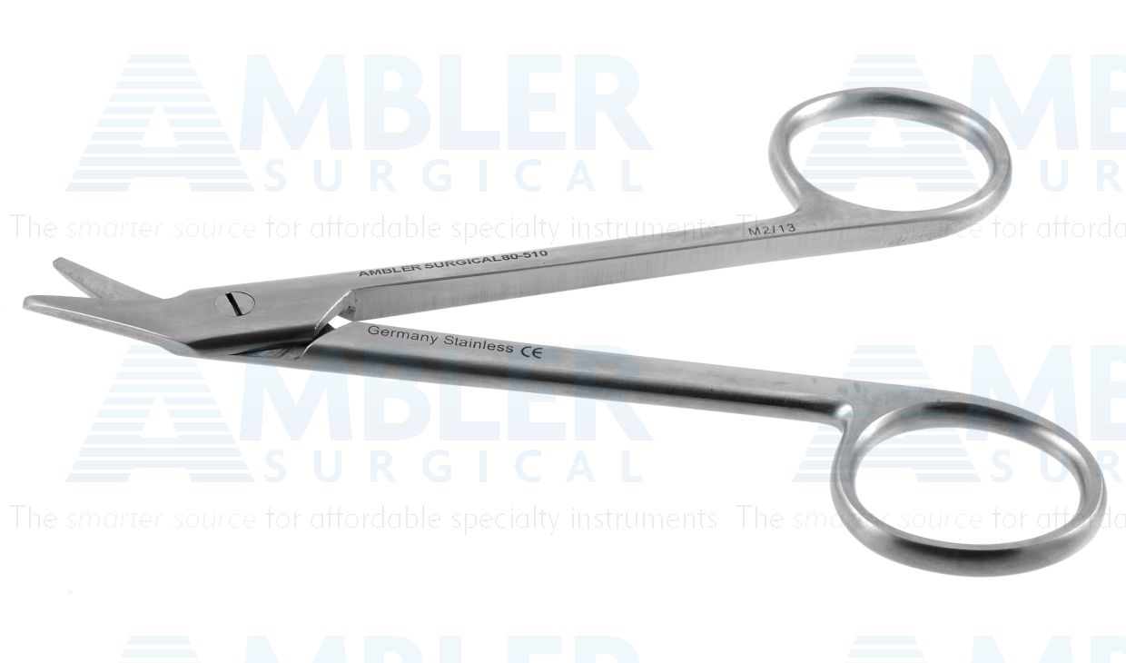 Wire cutting scissors, 4 3/4'',angled blades, serrated bottom blade, ring handle