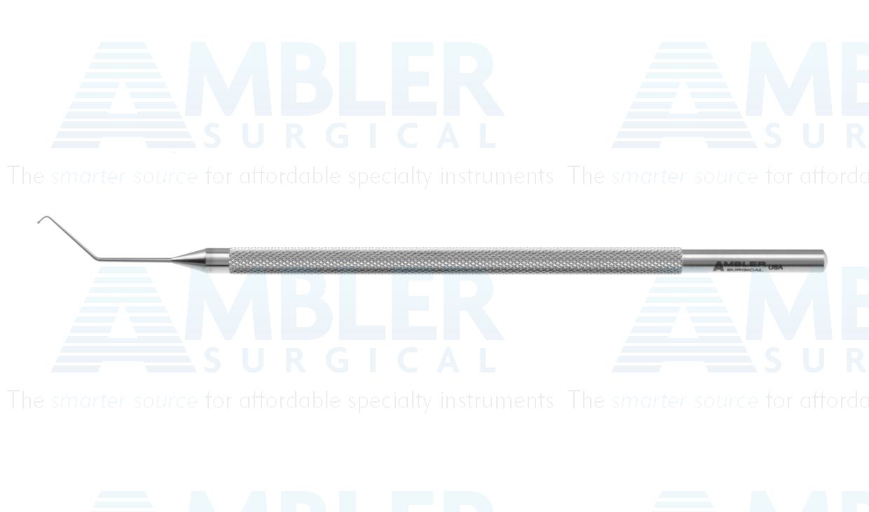 Akahoshi nucleus manipulator, 4 5/8'',angled shaft, 10.0mm from bend to tip, 0.4mm ball shaped tip, round handle