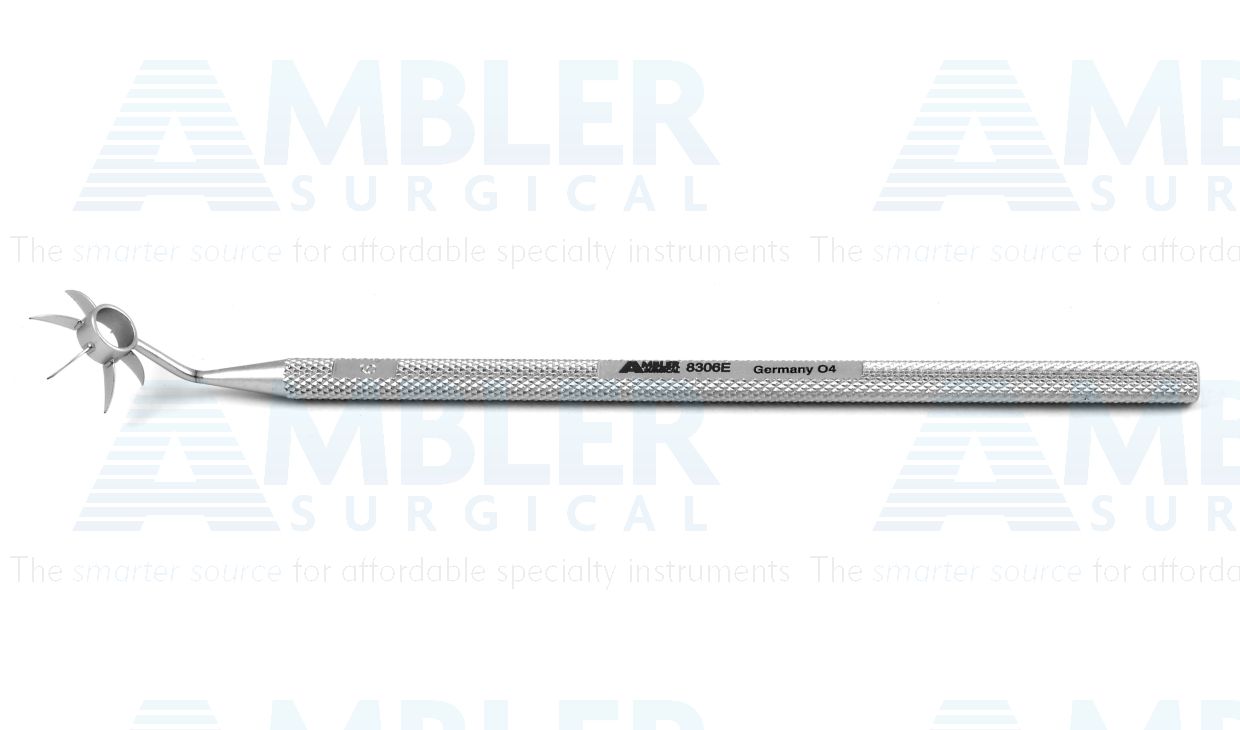 Thornton low profile 6-line corneal marker, 3 1/8''length, marks radial lines 4.0mm long, 4.5mm inner diameter of ring, round handle