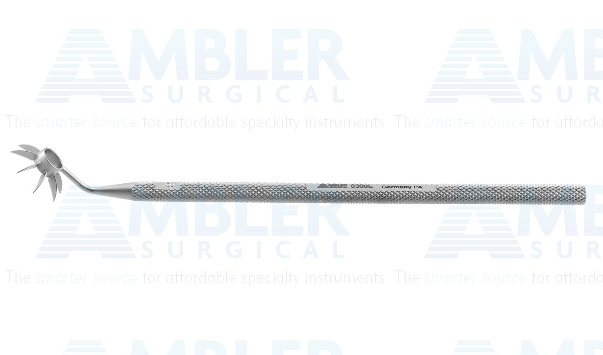Thornton low profile 8-line corneal marker, 3 1/8''length, marks radial lines 4.0mm long, 4.5mm inner diameter of ring, round handle