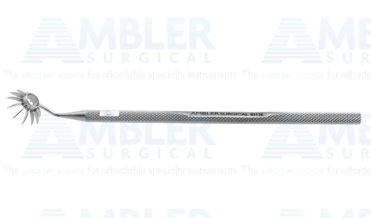 Thornton low profile 12-line corneal marker, 3 1/8''length, marks radial lines 4.0mm long, 4.5mm inner diameter of ring, round handle