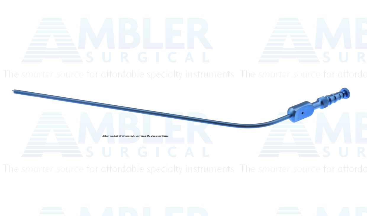 Frazier suction tube, 12 1/2'',9 French, angled, working length 200mm, thumb plate with cutoff hole, titanium
