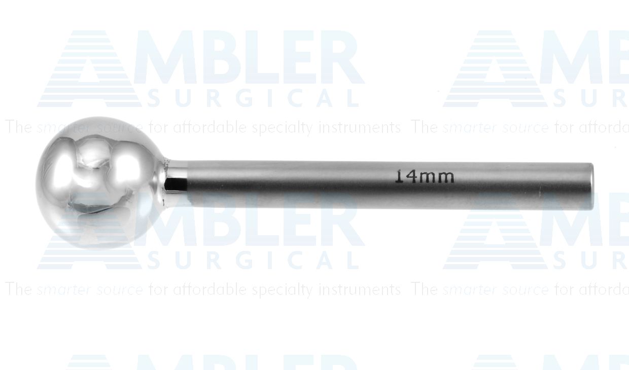 Orbital implant sizer, 14.0mm diameter, stainless steel, autoclavable