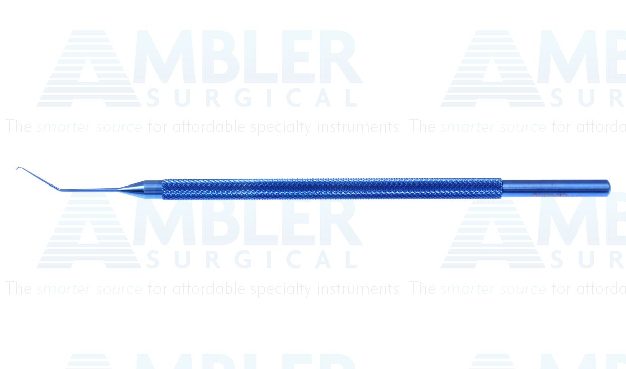 Ambler LASIK flap manipulator, 4 5/8'',angled shaft, 10.0mm from bend to tip, olive tip, round handle, titanium