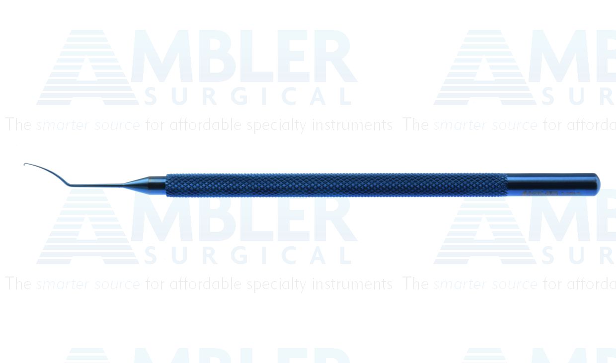 Hunkeler IOL manipulator, 4 1/2'',vaulted shaft, 10.0mm from bend to tip, 0.3mm diameter hemi-ball tip, round handle, titanium