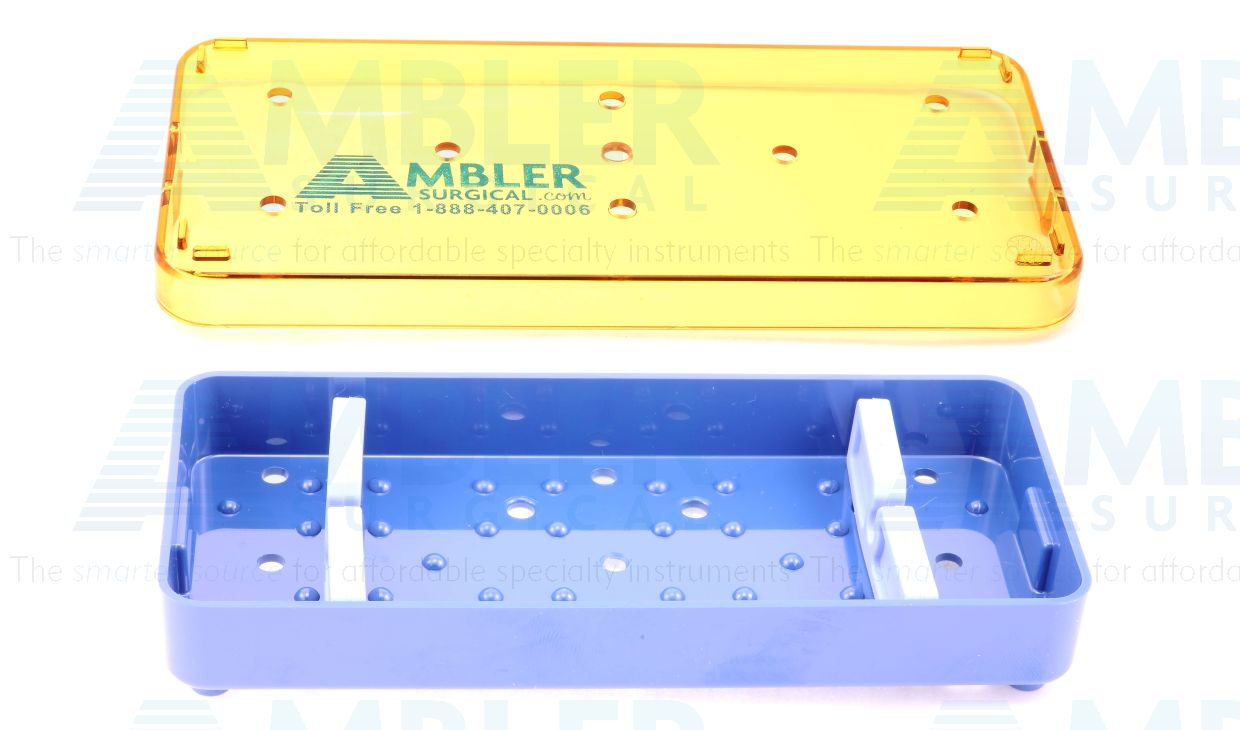Diamond knife plastic sterilization tray, 2 1/2''W x 6''L x 3/4''H, base, lid, and 2 bars with 1 slot